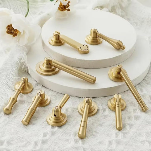 Aoleegatt Pull Ring Solid Brass Furniture Drop Handles Golden Rotatable Round Bedside Drawers