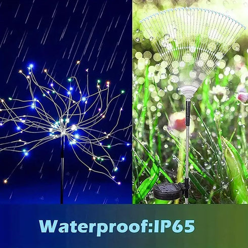 XIHAMA Solar Garden Lights 2 Pack, 150 LED Fireworks Garden Lights with 8 Lighting Modes, Waterproof Outdoor Lamp