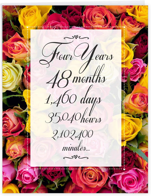 NobleWorks 4th Wedding Milestone Anniversary Notecard, Jumbo 8.5 x 11 with Envelope for Men and Women