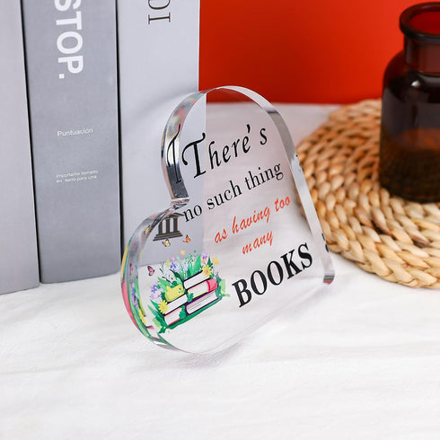 Book Lovers Gifts Bookish Acrylic Heart Paperweight, Reading Accessory & Bookshelf Decor for Readers and Women