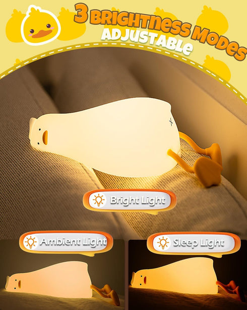 3 Dimmable, Cute Duck Night Light, Animal Lamp, Food Grade Silicone, Rechargeable, Level Squishy Nursery Nightlight