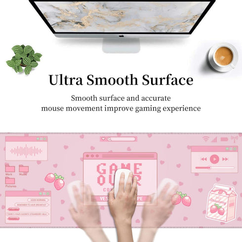 Pink Game Strawberry Milk Gaming Mouse Pad XL, Large Extended Mousepad Desk Pad, Long Nonslip Rubber Mice Mats,
