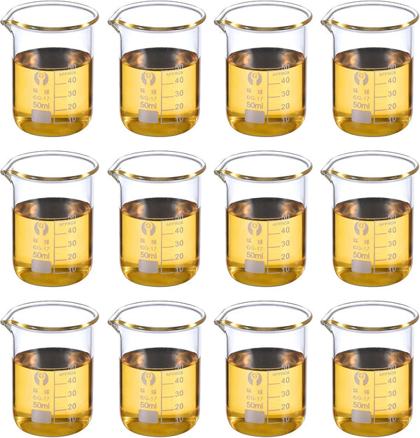 PATIKIL 12 Pack 50ml Low Form Glass Beaker, 3.3 Borosilicate Glass Measuring Cups with Spout for Kitchen Lab Liquids