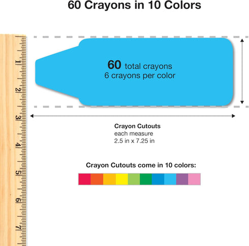 60 Pieces Crayon Cutouts for Kids Crafts, Bright Paper Crayon Shapes for Bulletin Boards, Back to School Projects