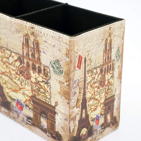 DreamsEden Vintage Pen Pencil Holder Cup Retro Pattern Desk Organizer for Home Office (Beige Paris Eiffel Tower Square)