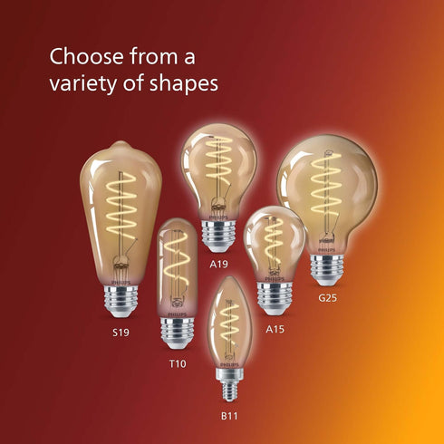 Vintage Flicker-Free Amber Spiral B11 Dimmable, Eyecomfort Technology, 225 Lumen, 2000K, E12 Base, 8-Pack