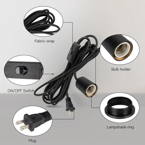 Bulb 15ft Plug in Pendant Light Cord with Switch,Braided Hanging Lamp Kit with Ceramic Socket,DIY Lamp Shade