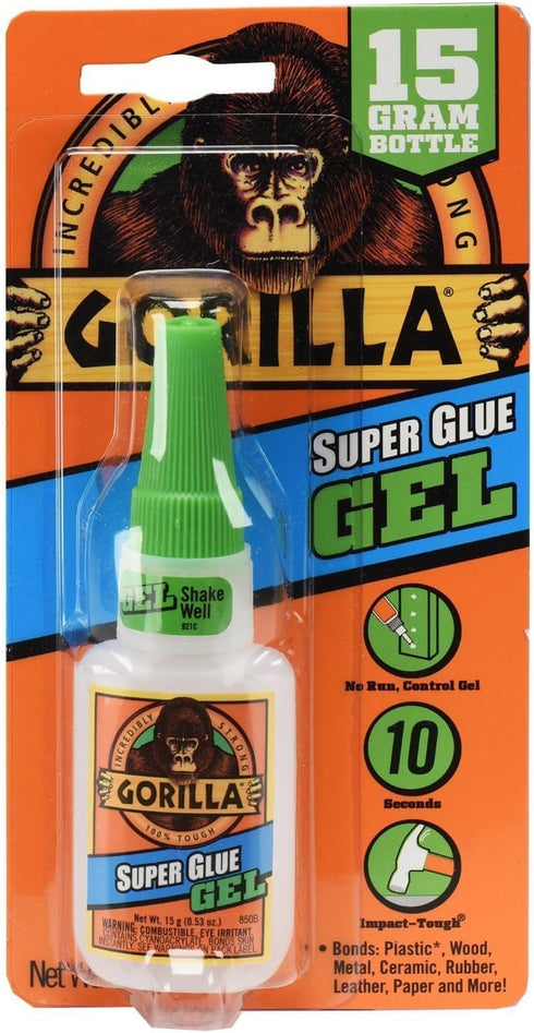 Gorilla Super Glue Gel 15g and Super Glue Brush & Nozzle 10g Combo