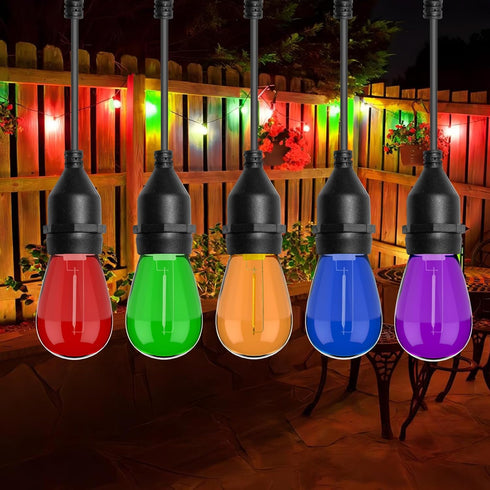 S14 Colored LED String Light Bulbs, 15 Pack, 1 Watt Plastic Shatterproof, E26 Medium Base, Multi-Color
