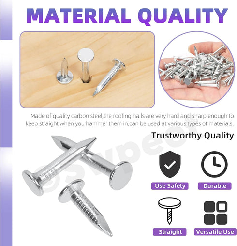 Swpeet 300Pcs 3/4 Inch High Quality Galvanized Roofing Felt Nails for Fastening Roofing Felt and Asphalt Shingles