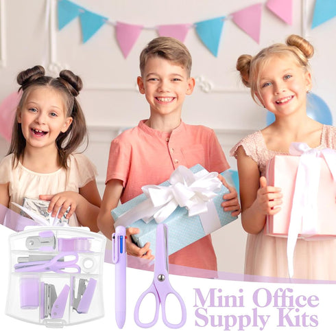 Mini Office Supplies, Purple School Supplies Set with Mini Stapler, Tape Dispenser, Hole Punch, Scissor
