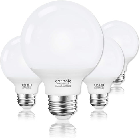 Cotanic G25 LED Globe Light Bulbs, 5W Vanity Light Bulb (60W Equivalent), Daylight 4000K, E26 Medium Base, Pack of 4