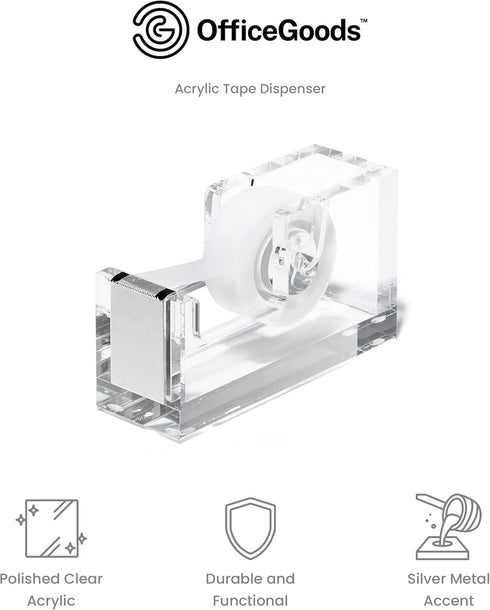OfficeGoods Modern Acrylic Tape Dispenser - Non-Slip Rubber Holder, Perfect for Home, School or Office Desk, Holds Tape