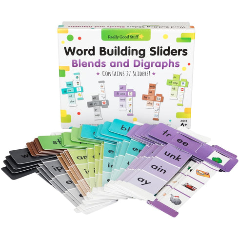 Really Good Stuff Word Building Sliders, Blends and Digraphs Set of 27 for Phonics ELA Learning Essentials Gr 1-2