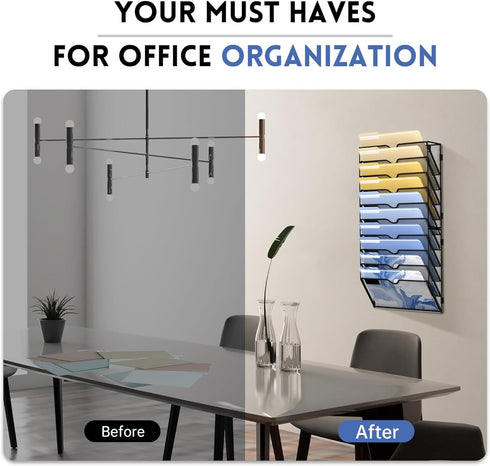 DALTACK Wall File Organizer, 10 Tier Hanging File Organizer for Papers, Folders, Clipboard, Office Cubicle Storage,
