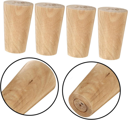 4Pcs Set WOONEKY Wooden Cabinet Bun Feet Replacement Furniture Legs Bearing Weight for Sofa Couch Armchair Coffee Table