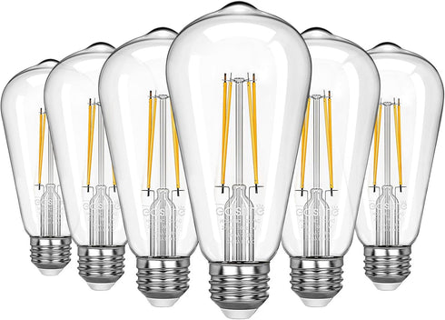 EDISHINE Vintage LED Edison Bulbs 6 Pack, 8W Equivalent 60W, ST64 Dimmable 700LM 2700K Warm White E26 Base