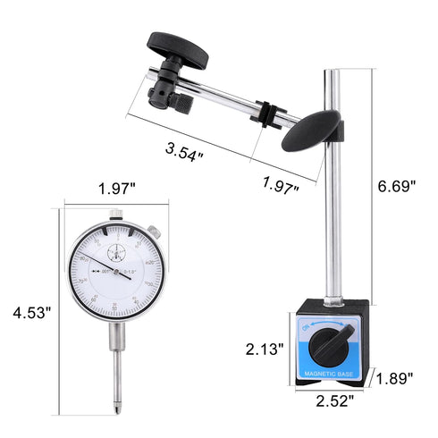 Mornajina Dial Indicator with Magnetic Base, 0-1.0" Tester Gage, 0.001" Precision