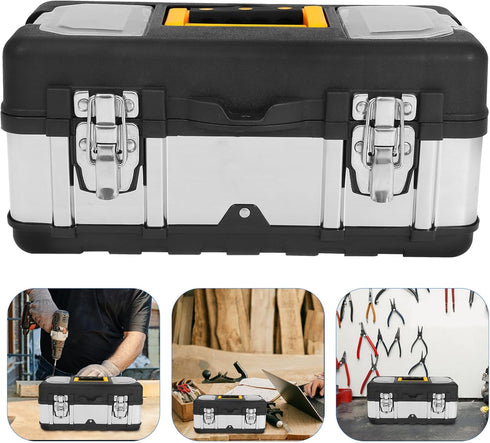 Toolbox TEHAUX Stainless Steel Tool Storage Case Dual-Layer Design Portable for Mechanics and Electricians Heavy-Duty