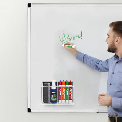 HBlife Acrylic Magnetic Dry Erase Marker Holder, 2 Compartments, Storage Organizer Cup for Fridge, Locker