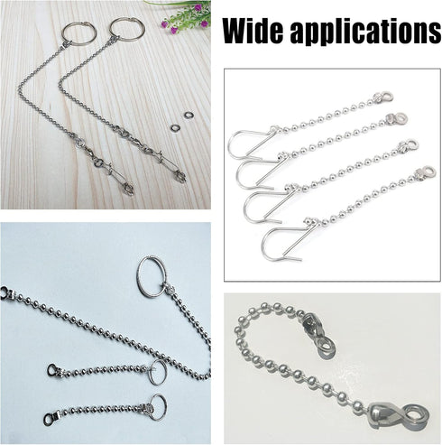 NBEADS 70 Pcs Ball Chain Pull Loop Connectors - Fit for 2.4mm/3mm/4.5mm/6mm Stainless Steel