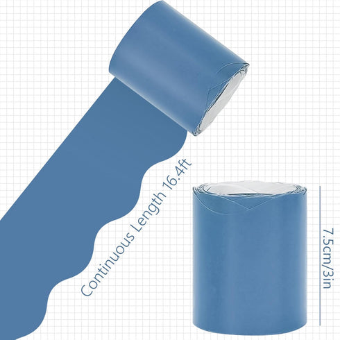 Whaline 65.6ft Blue Bulletin Board Borders 4 Rolls Blue Series Die-Cut Board Trim for School Classroom Office Chalkboard by Whaline