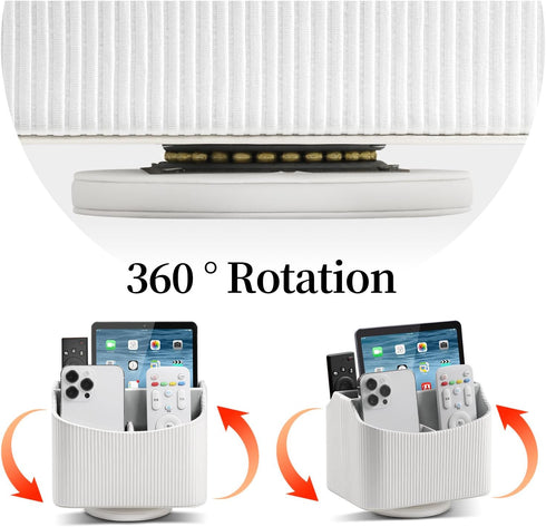 PU Leather Remote Control Holder, 360 Degree Rotating Organizer for Desk, Spinning Nightstand Caddy - White