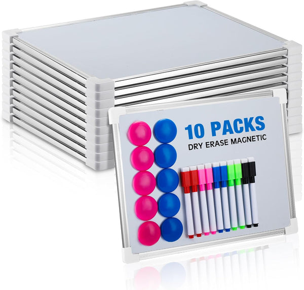 Fuutreo 10 Pcs Small White Board Dry Erase, 8.5" x 11" Magnetic Dry Erase Board for Fridge, 10 Markers, 20 Magnets