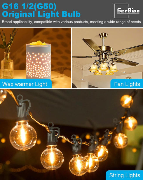 Bulbs, 40W G50 Bulbs E12 Dimmable, 6pcs SerBion Wax Warmer Candle Lamp, Light for Full Size Scentsy Warmer, Candelabra
