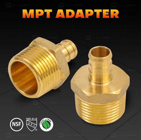 FQNB1234-OM 1/2 3/4'' Inch No Lead Adapters x MIP, Brass Construction, Compatible w/PEX Piping, Low-Cost Plumbing Connection, Durability &Reliability, Easy to Install, 1/2 x 3/4