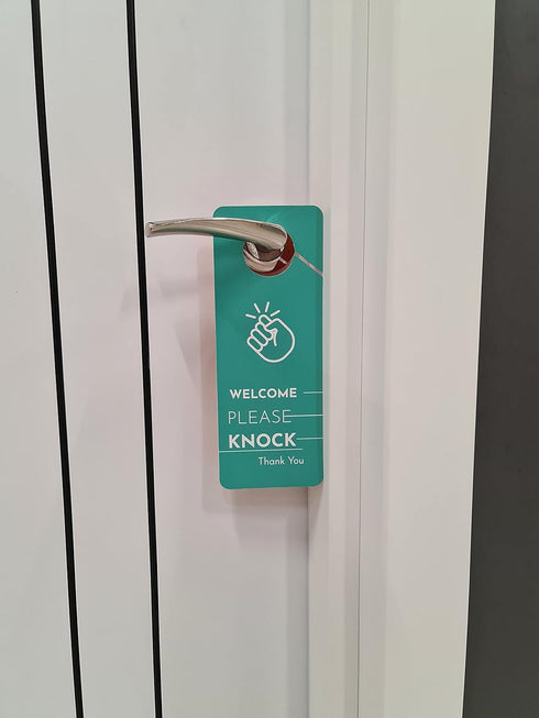 Business Design Do Not Disturb Sign and Welcome Please Knock Door Hanger Sign, 2 Pack for Offices and Meetings