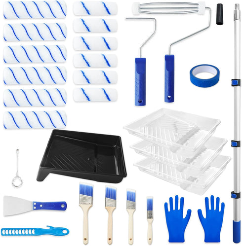 MAXWAVE Paint Roller Kit with Extension Pole, 34 Piece Set, 4" and 9"