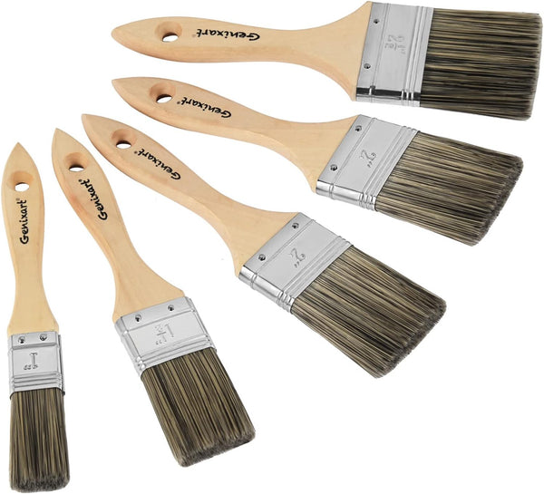 Double Thick Chip Paint Brush Set: Wood Stain Brushes for Painting Walls, 5 Pack Assorted Sizes