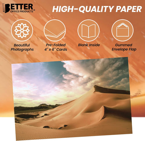 Better Office Products 50 Pack All Occasion Greeting Cards, Assorted Desert Landscape Note Cards with Envelopes