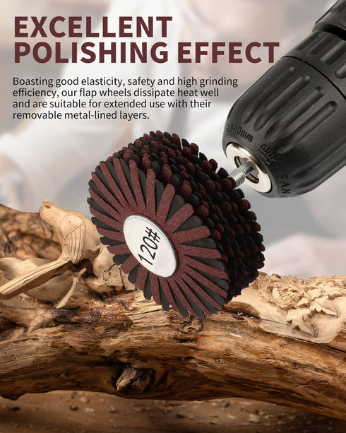 Rocaris 2 Pack Abrasive Flap Wheel - 120# Nylon Sanding Wheel Brush with 1/4 Inch Shank for Woodworking Polishing