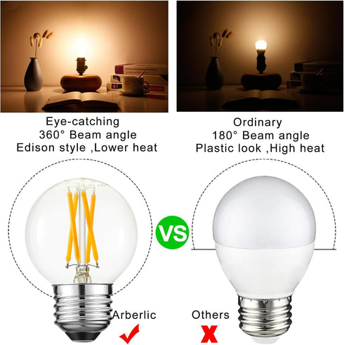 G16.5 light bulb LED,4W E26 LED bulb dimmable Equivalent E26 40 watt light bulb,Warm white 2700K,400lm,CRI85+,AC120V,Edison style,clear glass,flicker free,Pack of 6 by Arberlic