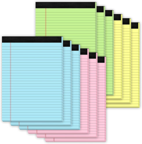 Legal Pads, 12 Pack, 8.5" x 11", Colored Lined Paper, 30 Sheets/Pad, Wide Ruled Notebook