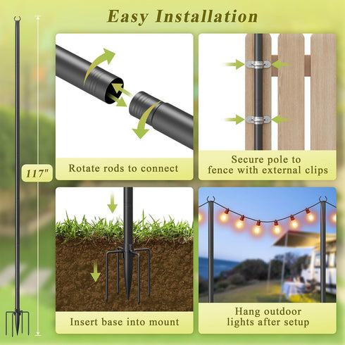 Voxelure 2 Pack 10Ft String Light Poles for Outside, Adjustable Outdoor Light Poles for String Lights, Outdoor Lighting