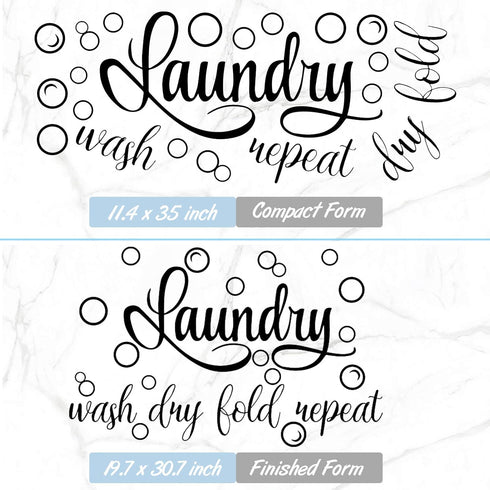 Zonon Bubble Quote Stickers Laundry Room Sign Decals, Wash Dry Fold Repeat Wall Signs, Funny Home Decorations (19.7 x