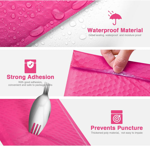 Metronic 50 Pack Bubble Mailers, 6x10 Inch Pink Self-Seal Adhesive Shipping Bags for Mailing and Packaging