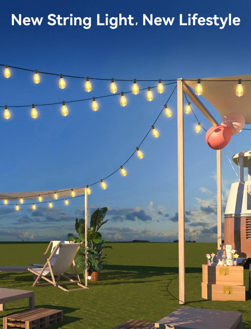 50FT 18+1 ST38 Bulbs, Dimmable&3 Brightever Solar String Lights Outdoor Waterproof, Patio Lights Solar Powered