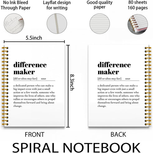 Difference Maker Spiral Journal Notebook 5.5×8.3, 160 Pages, Employee Appreciation Gifts, Difference Maker Notebooks