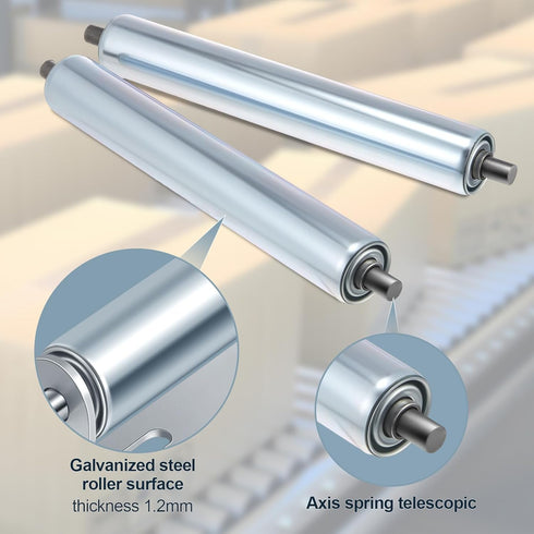 Therwen 4 Sets 1.5'' Diameter Conveyor Rollers with Roller Stands, 10'' Galvanized Steel Long Roller and Bracket