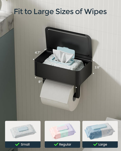 Toilet Paper Holder with Shelf - Flushable Wipes Dispenser & Storage Fits Any Bathroom, Keep Your Wet Wipes Hidden