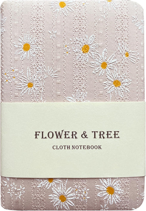 Fabric Pocket Notebook for Women, Daisy Printed Cloth Hardcover Journal, A6, 264 Pages, 4x6 Small Lined & Blank