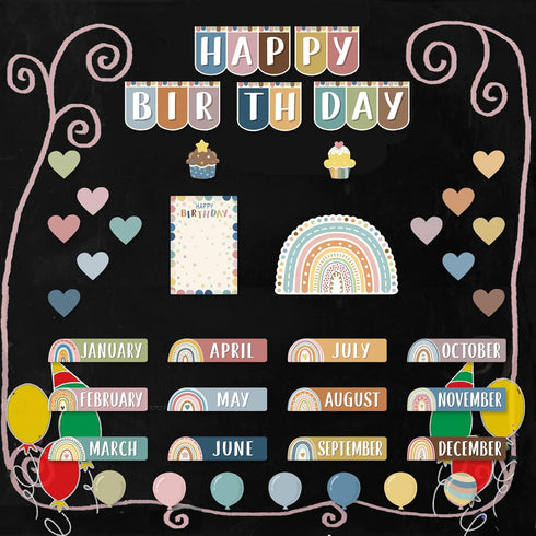 78 Items Boho Decor - Rainbow Birthday Board for Classroom Decorations Announcement Board Calendar Announcement Board
