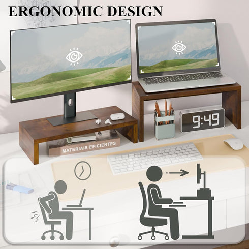 2 Pack 2 2 TEAMIX Monitor Stand Riser Rustic Brown,Wood Tier Adjustable Monitor Stand Dual Monitor Riser