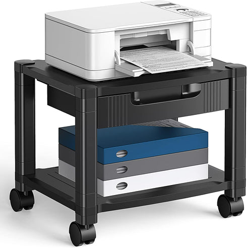 HUANUO Printer Stand with Cable Management, Storage Drawer, Locking Wheels, 14.1-inch Maximum Height Printer Cart
