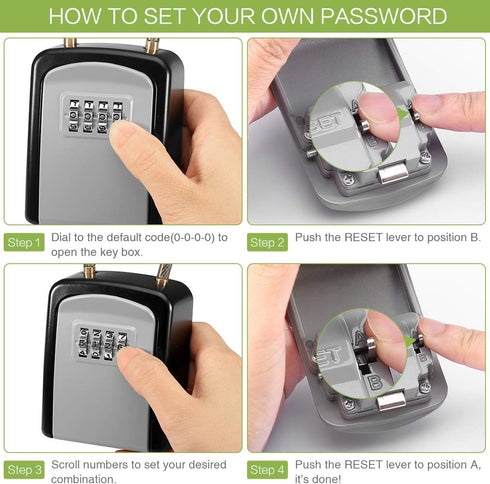 KeeKit Key Lock Box - Safe Lock Box for Keys with Removable Chain, Waterproof 4 Digit Combination Key Storage, 5 Key