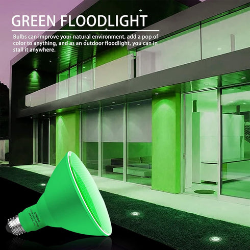 2 Pack PAR38 Green Flood Lights Outdoor, Dimmable 20W (Equivalent to 200W), E26 Base Green LED Light